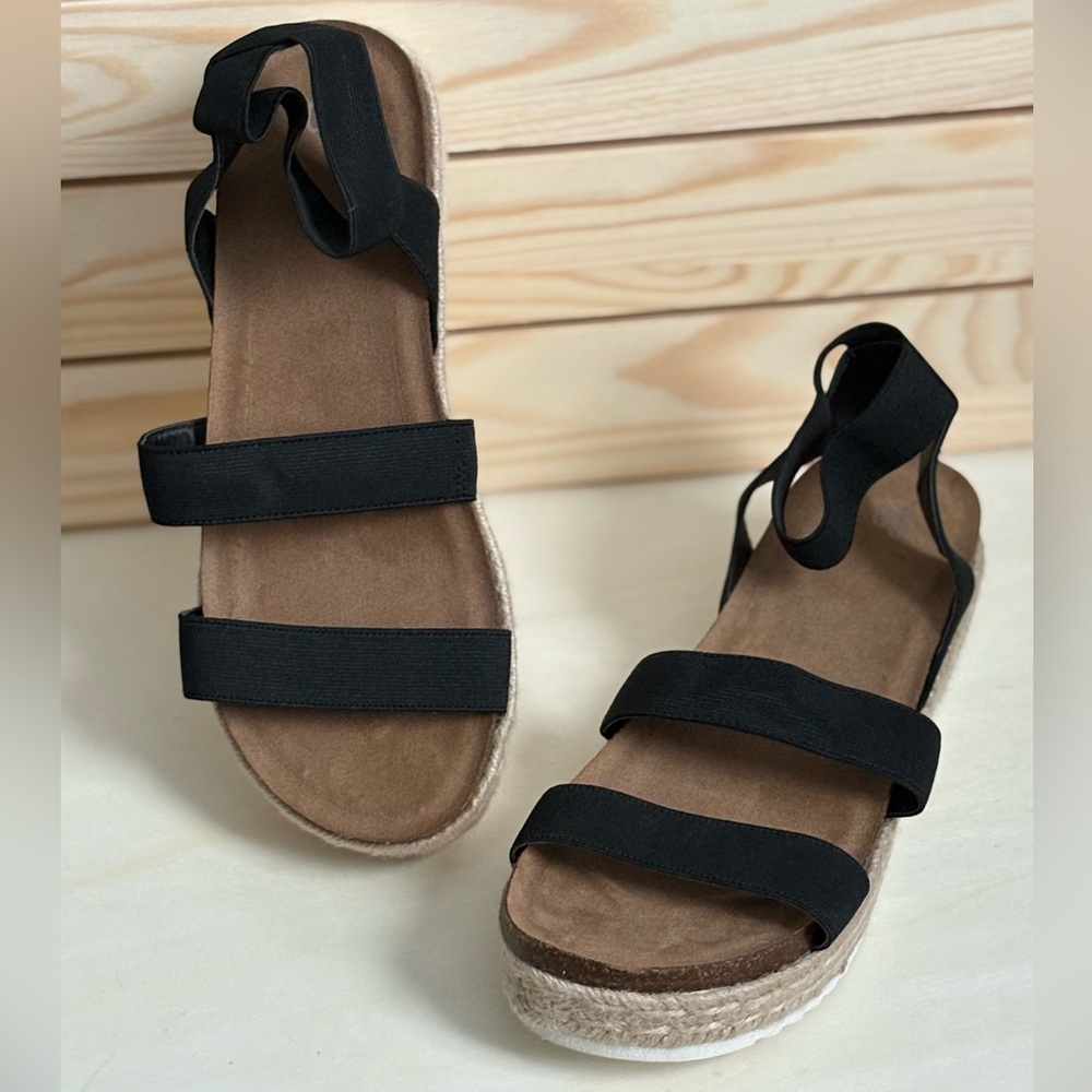 SO Black Strappy Wedge Sandals Size 9